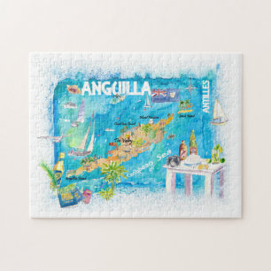 Puzzle Carte des voyages des Antilles Anguilla illustrée
