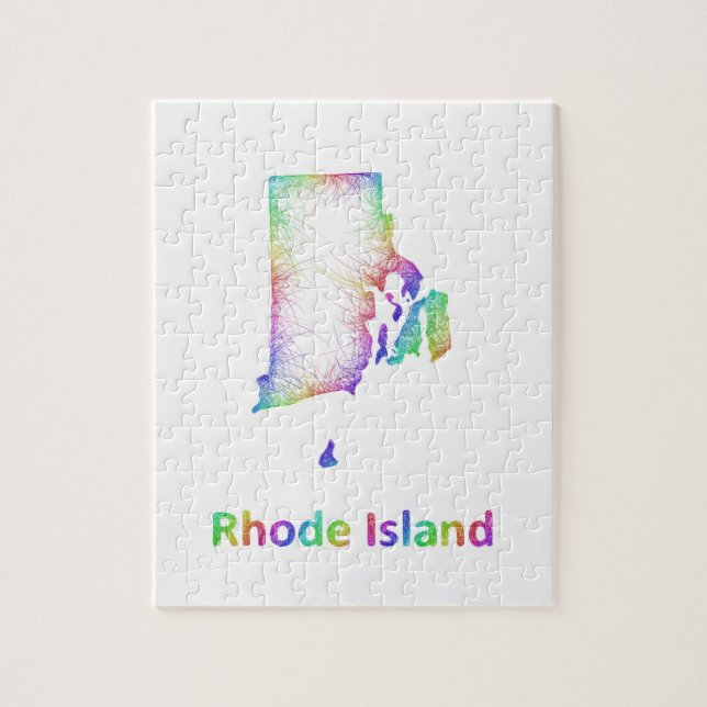 Puzzle Carte d'Île de Rhode d'arc-en-ciel (Vertical)
