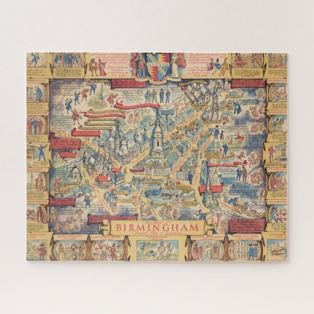 Puzzle Carte du coeur de Birmingham, Angleterre (Horizontal)