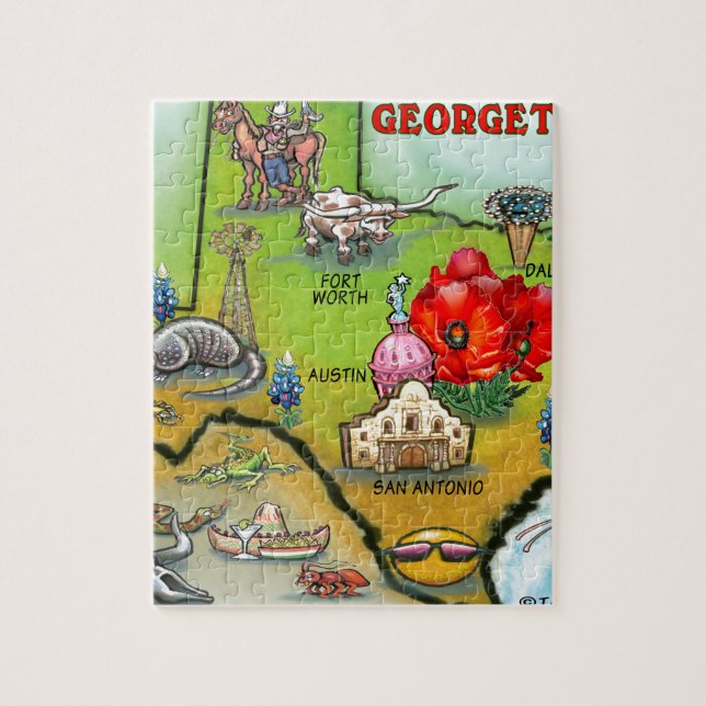 Puzzle Carte du dessin animé Georgetown Texas (Vertical)