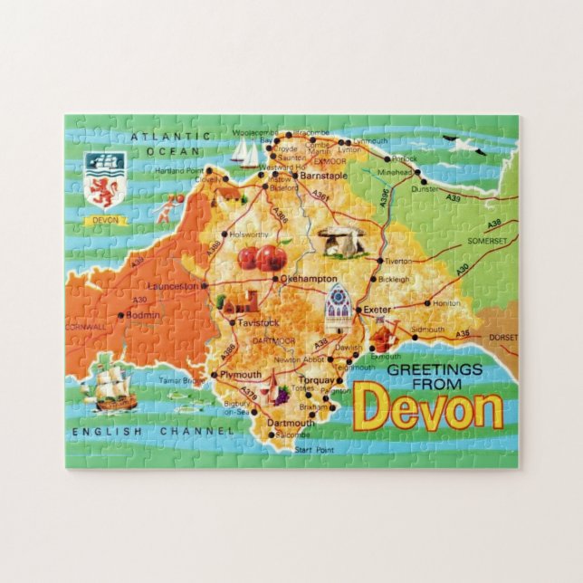 Puzzle Carte du Devon Angleterre 11x14  (Horizontal)