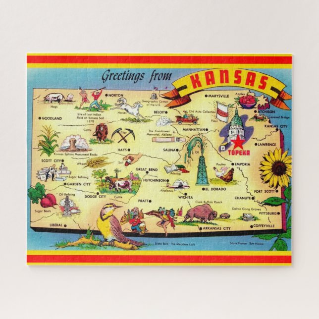 Puzzle Carte du Kansas 16x20  (Horizontal)