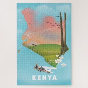 Puzzle Carte du Kenya Illustration affiche de voyage.