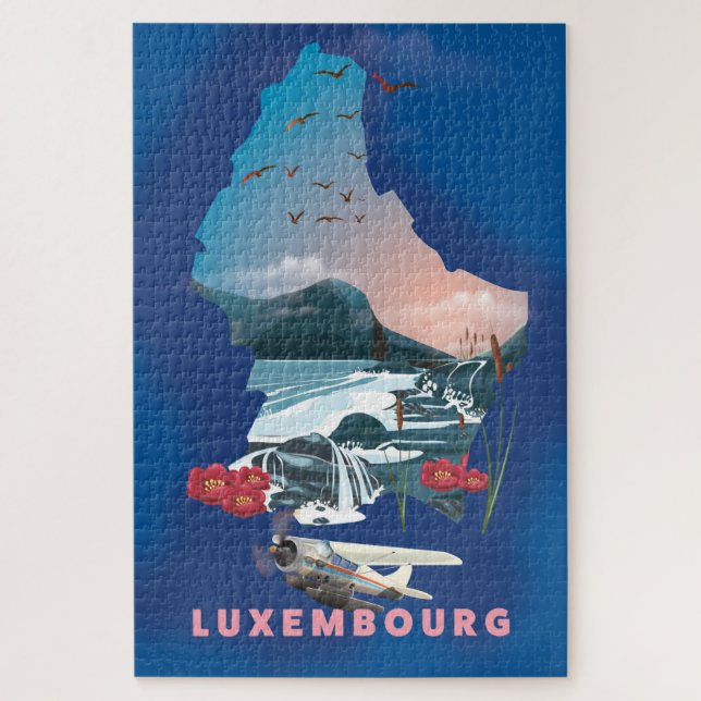 Puzzle Carte du Luxembourg illustré affiche de voyage. (Vertical)