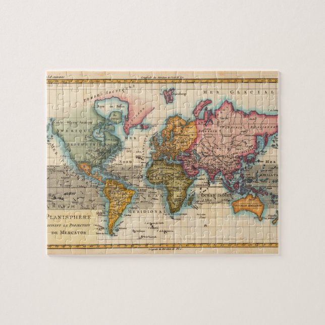 Puzzle Carte du Monde 1780 Bonne Antique Planisphère  (Horizontal)