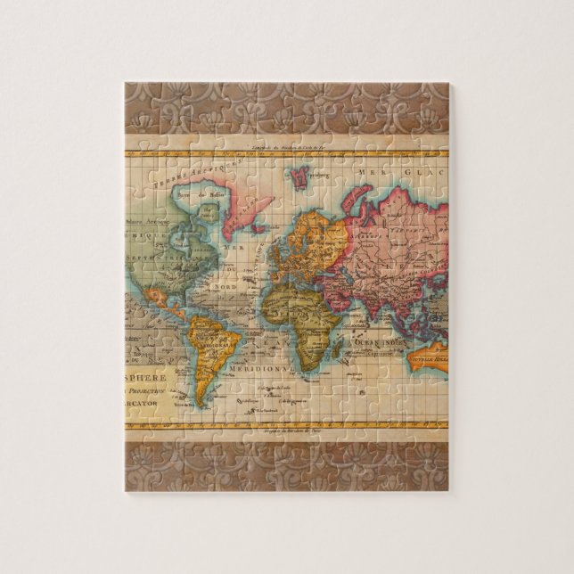 Puzzle Carte du Monde 1780 Bonne Antique Planisphère  (Vertical)