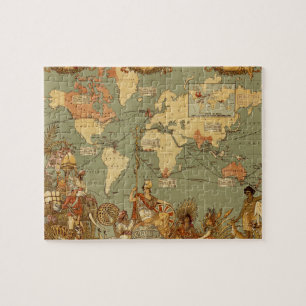 Puzzle Carte du monde Antique 1886 Illustré