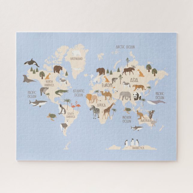 Puzzle Carte du monde avec des animaux (Horizontal)