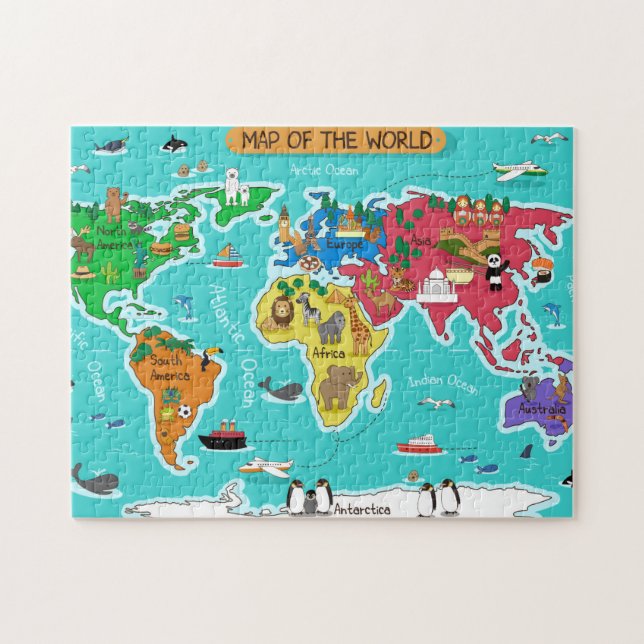 Puzzle Carte du monde dans le style de bande dessinée (Horizontal)