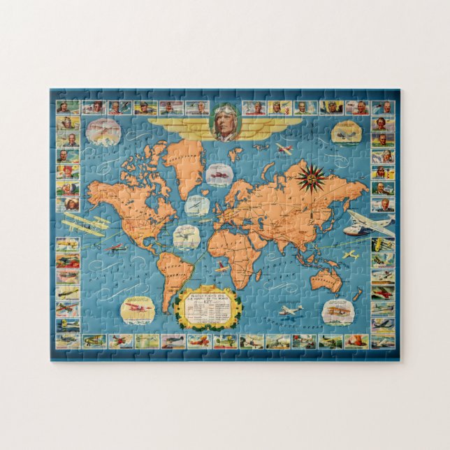 Puzzle Carte du monde de l'aviation vintage (Horizontal)