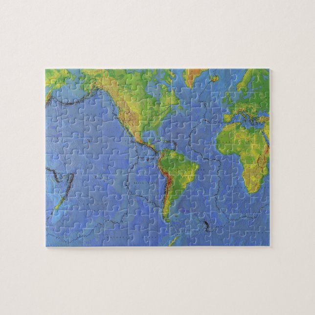 Puzzle Carte du monde physique - Plaques tectoniques - US (Horizontal)