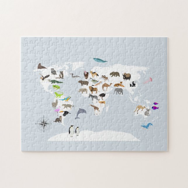Puzzle Carte du monde pour enfants Animaux (Horizontal)