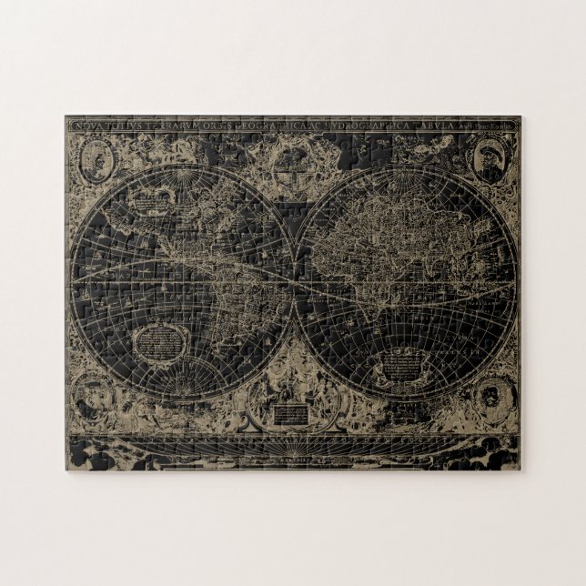 Puzzle Carte du monde vintage Tan noir (Horizontal)