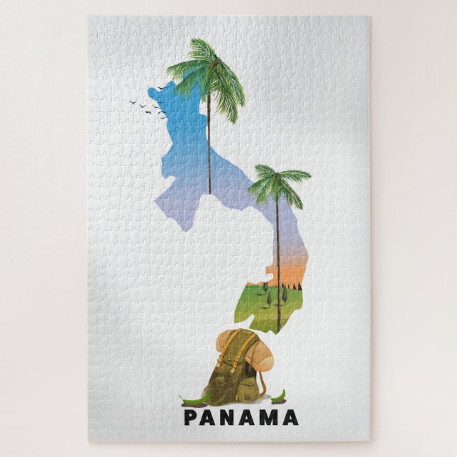 Puzzle Carte du Panama Impression d'affiche illustrée de  (Vertical)