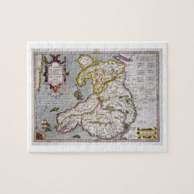 Puzzle Carte du Pays de Galles, c.1630 édité (main-coloré (Horizontal)