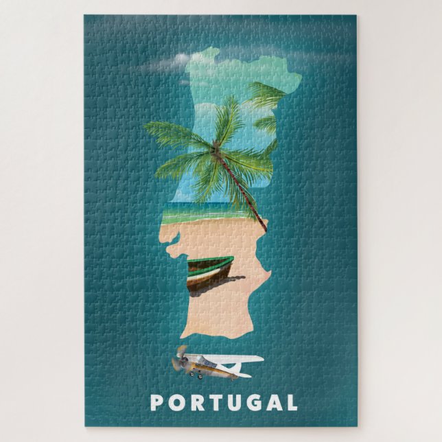 Puzzle Carte du Portugal imprimé affiche de voyage. (Vertical)