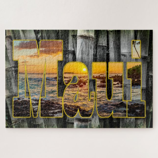Puzzle Carte graphique Maui Sunset sur Arrière - plan Bam (Horizontal)
