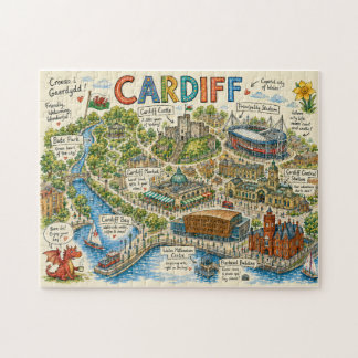 Puzzle Carte illustrée colorée de Cardiff