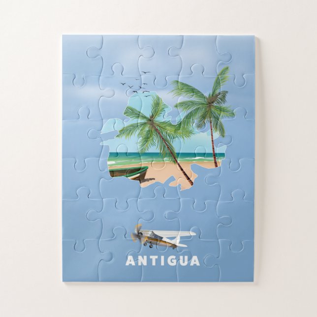 Puzzle Carte illustrée d'Antigua affiche de voyage (Vertical)