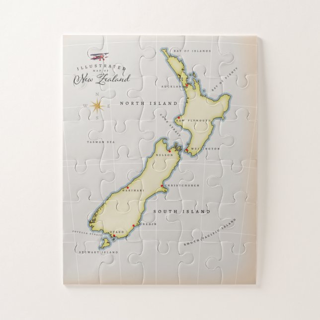 Puzzle Carte illustrée de Nouvelle-Zélande (Vertical)