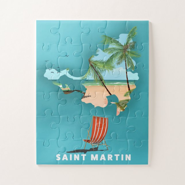 Puzzle Carte illustrée de Saint-Martin. (Vertical)