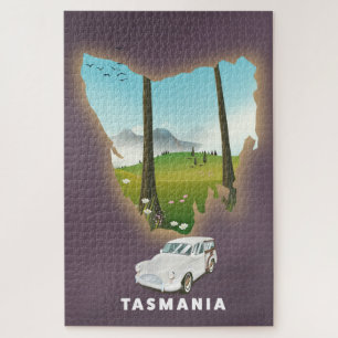 Puzzle Carte illustrée de Tasmanie, affiche de voyage.