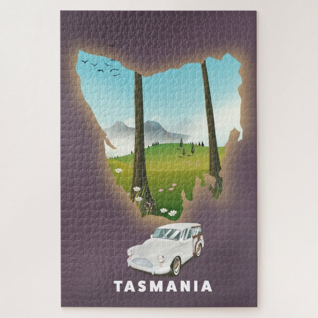 Puzzle Carte illustrée de Tasmanie, affiche de voyage. (Vertical)