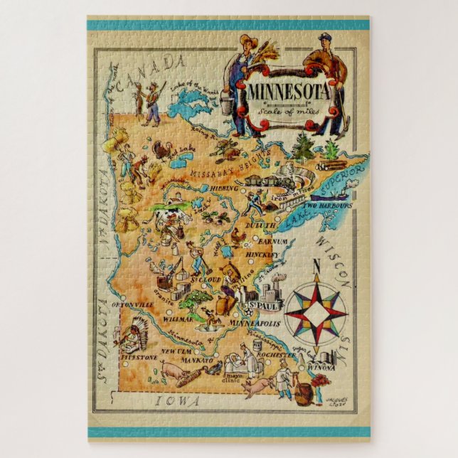 Puzzle Carte illustrée du Minnesota 20x30  (Vertical)