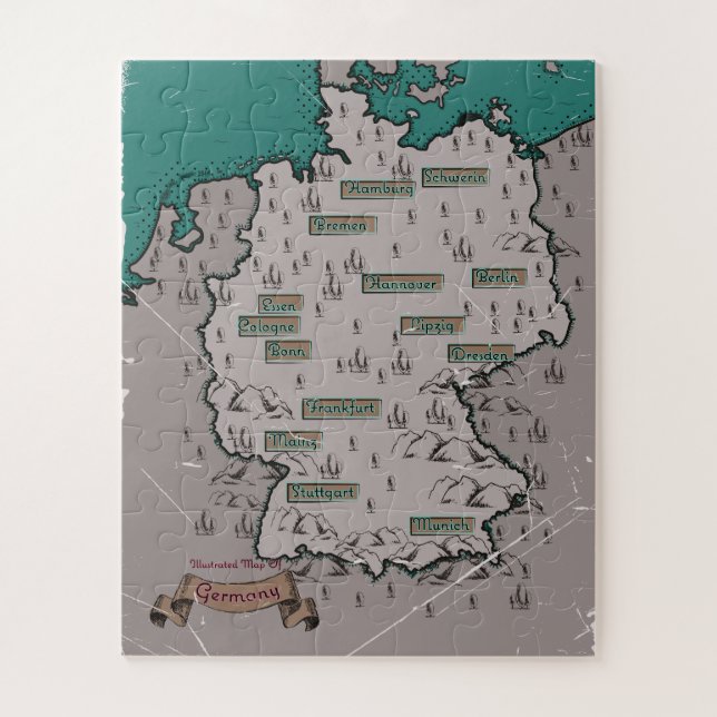 Puzzle Carte illustrée vintage d'Allemagne (Vertical)