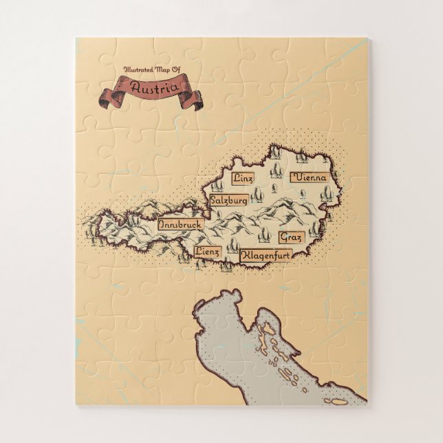 Puzzle Carte illustrée vintage d'Autriche (Vertical)
