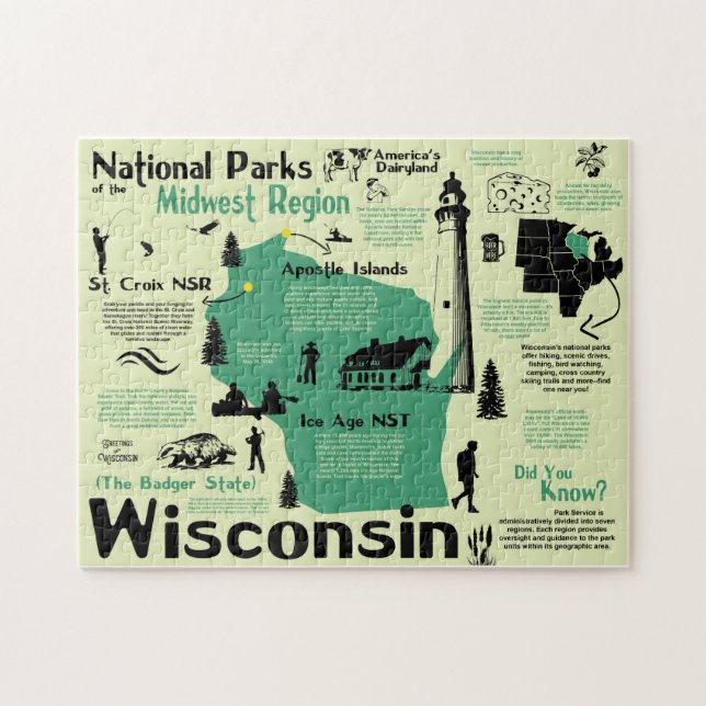 Puzzle Carte Infographique des parcs nationaux du Wiscons (Horizontal)