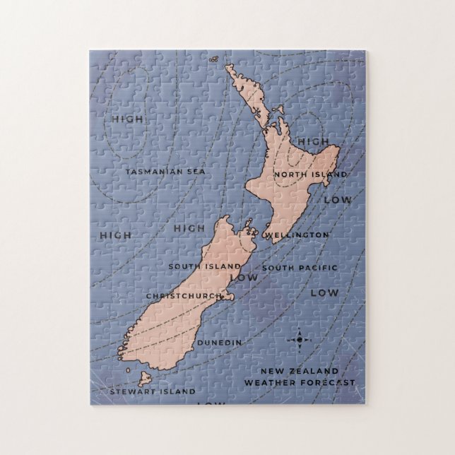 Puzzle carte météo vintage de Nouvelle-Zélande (Vertical)