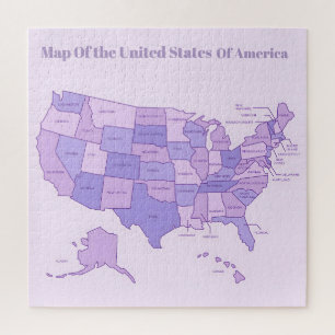 Puzzle Carte minimaliste des États-Unis Art Rose Violet