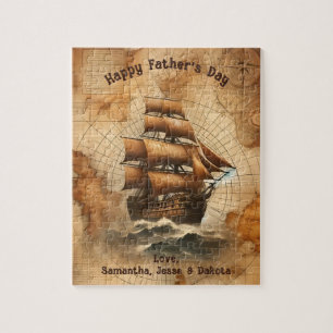 Puzzle Carte Nautique Sepia vintage et voilier