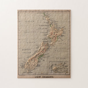 Puzzle Carte physique de la Nouvelle-Zélande Vintage (18
