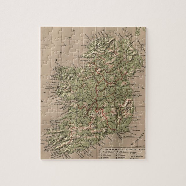 Puzzle Carte physique vintage de l'Irlande (1880) (Vertical)