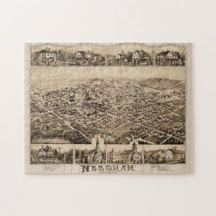 Puzzle Carte picturale Vintage de Needham MA (1887)