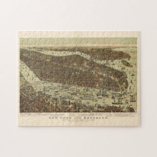 Puzzle Carte picturale Vintage de NYC et Brooklyn (1892)