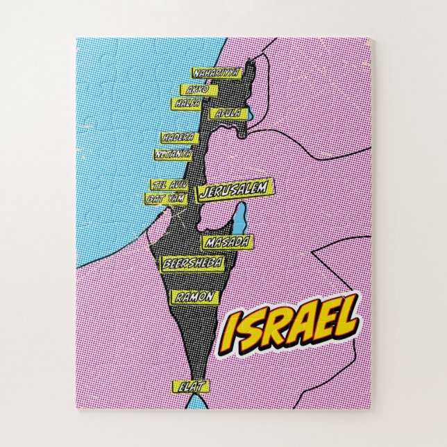 Puzzle Carte Pop Art Illustré Israël (Vertical)