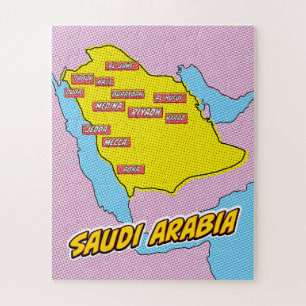 Puzzle Carte Pop Art illustrée Arabie Saoudite