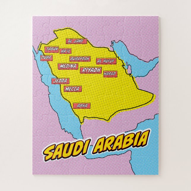 Puzzle Carte Pop Art illustrée Arabie Saoudite (Vertical)