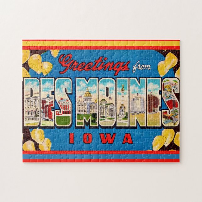 Puzzle Carte postale 11x14 de Des Moines Iowa (Horizontal)