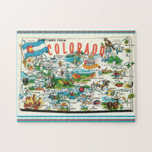 Puzzle Carte postale Carte vintage du Colorado Jigsaw Puz