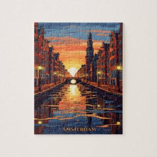 Puzzle Carte postale d'Amsterdam Hollande Voyage Vintage