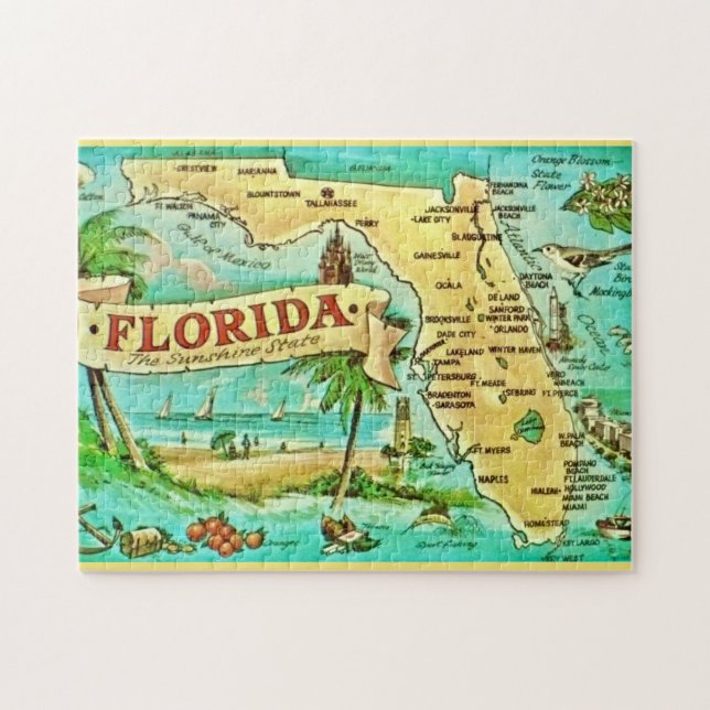 Puzzle Carte postale de l'État de Floride 11x14  (Horizontal)