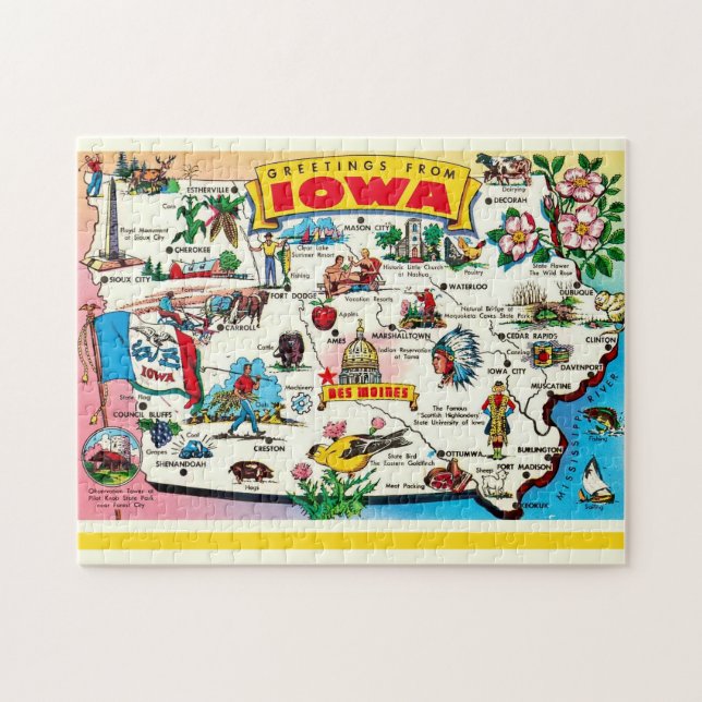 Puzzle Carte postale illustrée de l'Iowa (Horizontal)