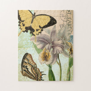 Puzzle Carte postale vintage avec papillons et fleurs