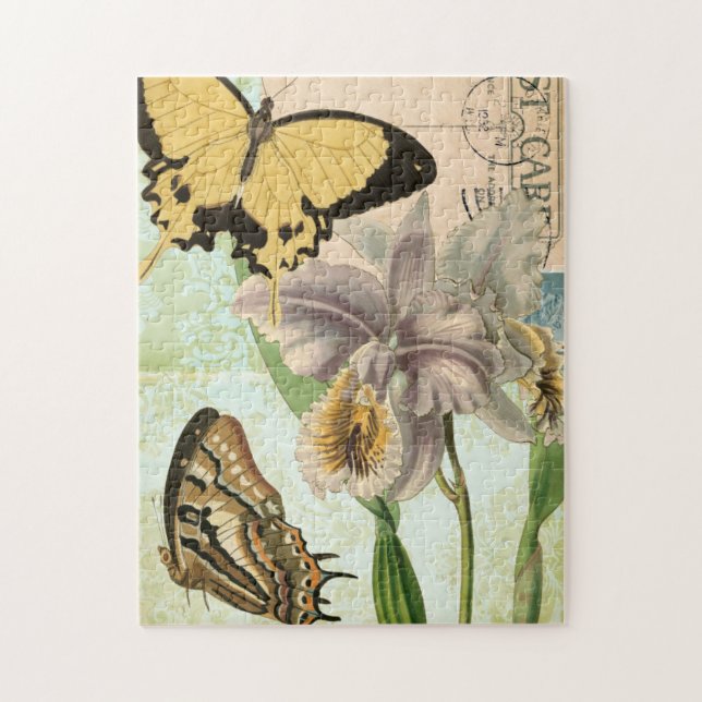 Puzzle Carte postale vintage avec papillons et fleurs (Vertical)