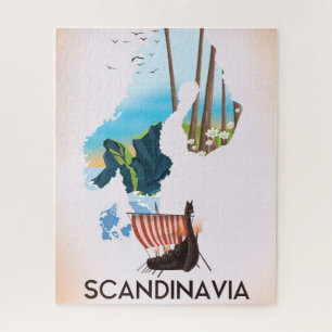 Puzzle Carte Scandinavie Carte de voyage Viking poster