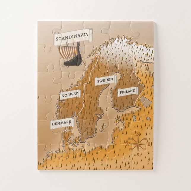 Puzzle Carte sépia de Scandinave (Vertical)
